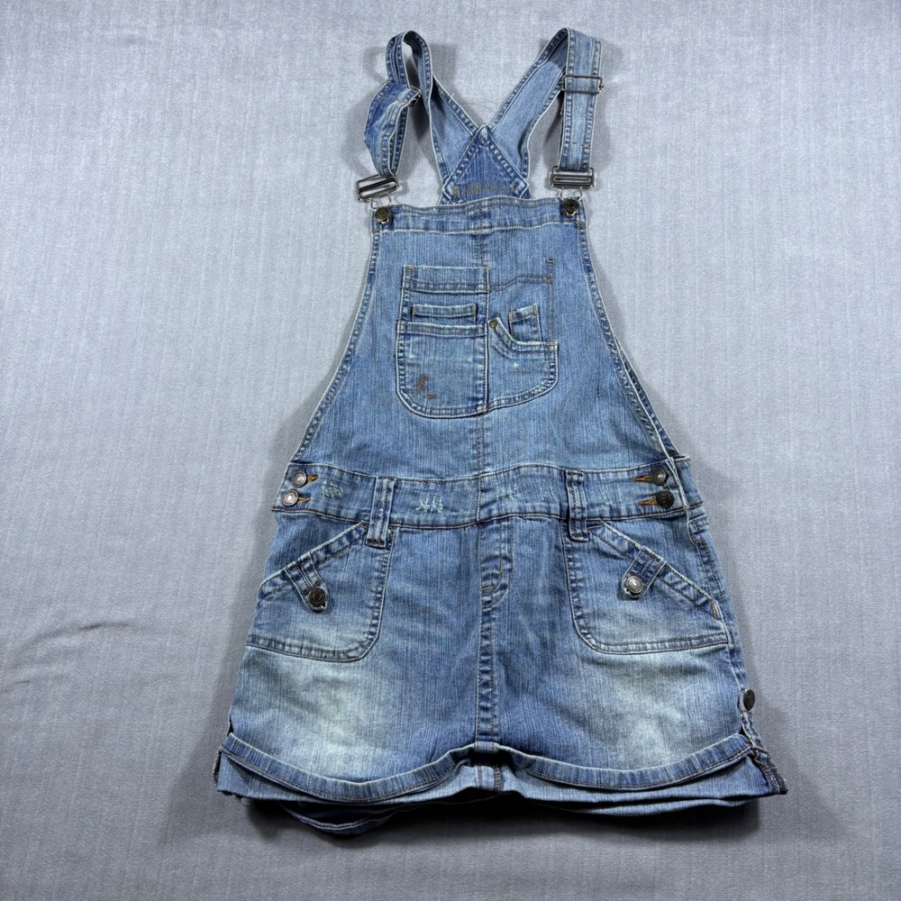 Hydraulic Denim Overall Dress Women 9/10 Blue Jean Jumper Distressed Mini Cuffed
